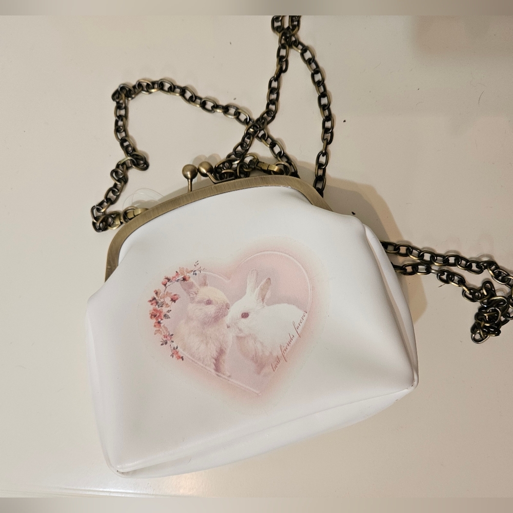Cottagecore Bunnies Kiss-lock White Clutch Chain Strap Best Friends